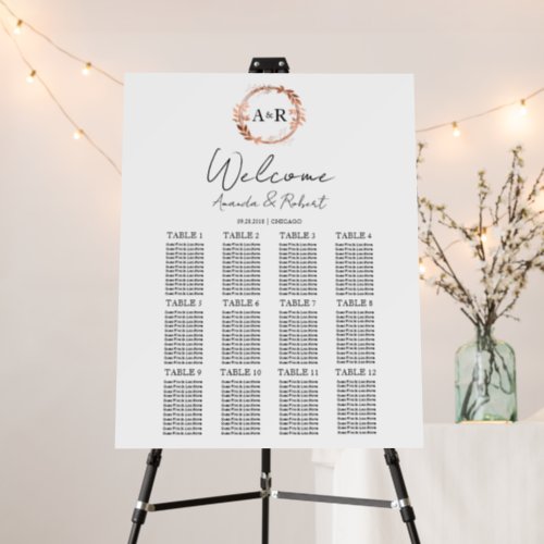 12 Tables Monogram Wedding Seating Chart Board