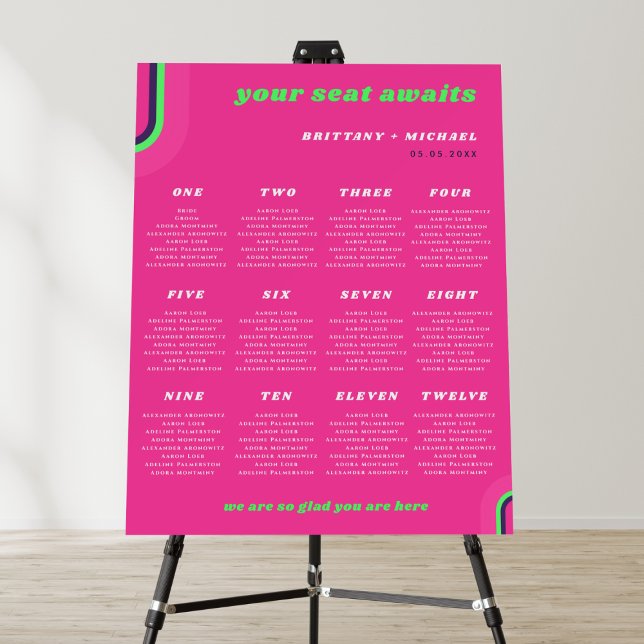 12 Tables Pink & Green Wedding Seating Chart Sign (Creator Uploaded)