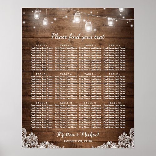 12 Tables Rustic String Lights Seating Chart