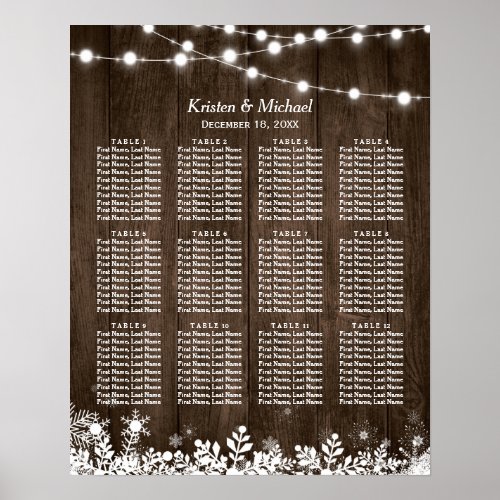 12 Tables Rustic Wood Winter Wedding Seating Chart