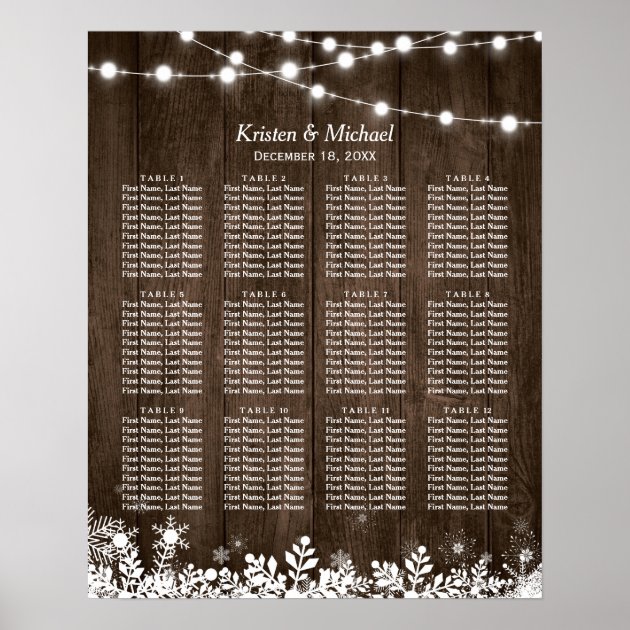 12 Tables Rustic Wood Winter Wedding Seating Chart