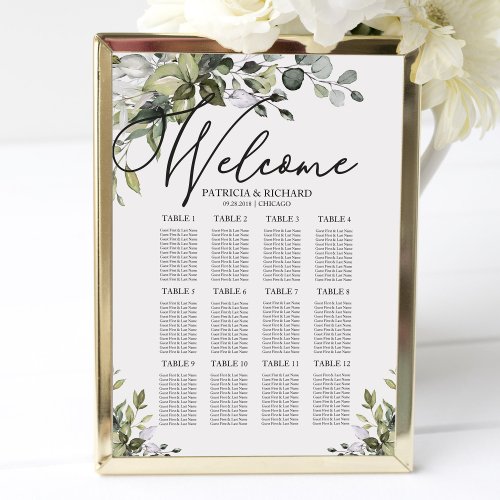 12 Tables Seating Chart Greenery Watercolor 