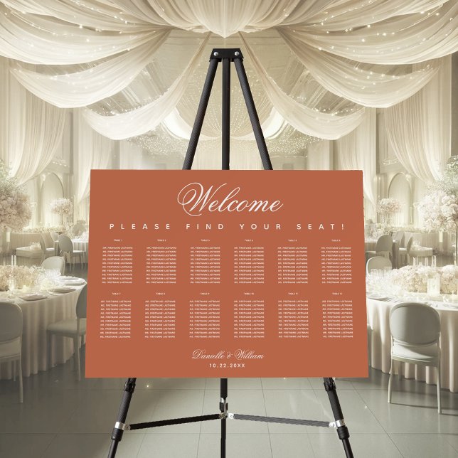 12 Tables Terracotta Brown Wedding Seating Chart   Foam Board (Creator Uploaded)