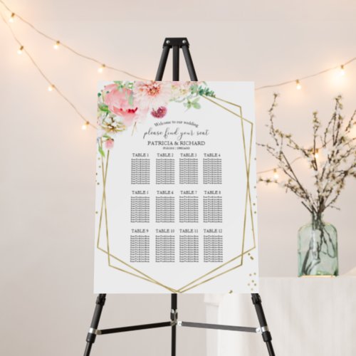 12 Tables Wedding Seating Chart Blush Floral  Foam Board