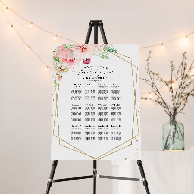 12 Tables Wedding Seating Chart Blush Floral  Foam Board (In Situ (Stand))