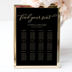 12 Tables Wedding Seating Plan Chic Gold Black Poster