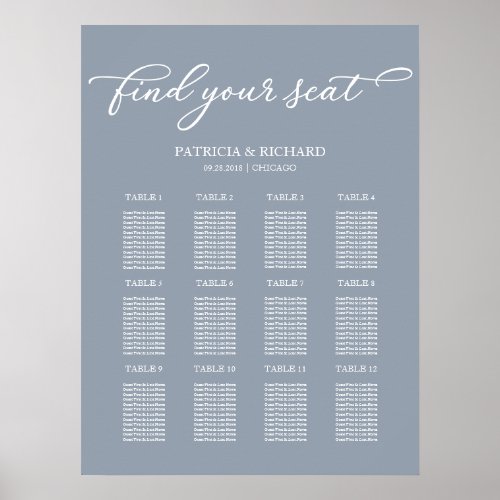 12 Tables Wedding Seating Plan Dusty Blue Sign