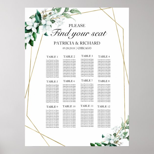 Wedding Table Plan Seating Sign Green Gold Botanical Geometric Frame Wedding Decorations Wedding Seating Chart