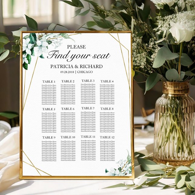 12 Tables Wedding Seating Plan Greenery Geometric Poster (Creator Uploaded)