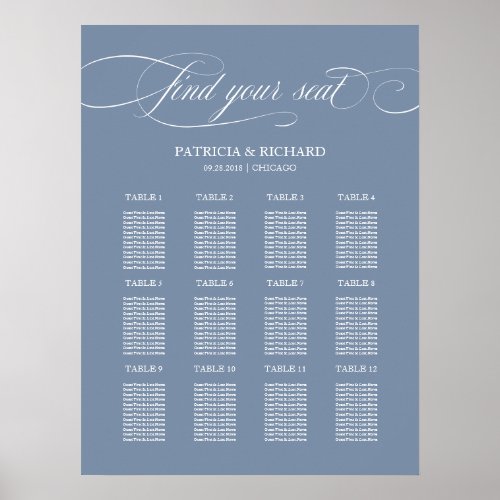 12 Tables Wedding Seating Plan Sign Dusty Blue
