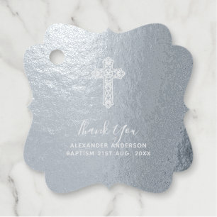 12 Thank You BAPTISM REAL FOIL Christening Cross Favor Tags