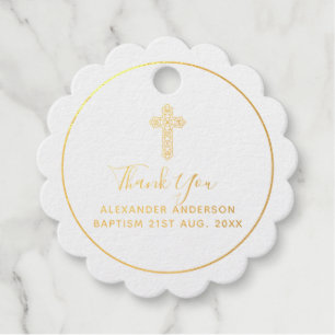 12 Thank You BAPTISM REAL FOIL Christening Cross Favor Tags