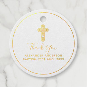 12 Thank You BAPTISM REAL FOIL Christening Cross Favor Tags