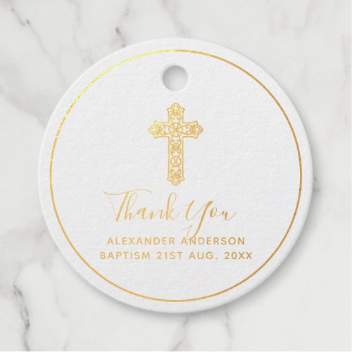 12 Thank You BAPTISM REAL FOIL Christening Cross Foil Favor Tags