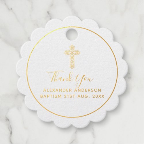 12 Thank You BAPTISM REAL FOIL Christening Cross Foil Favor Tags