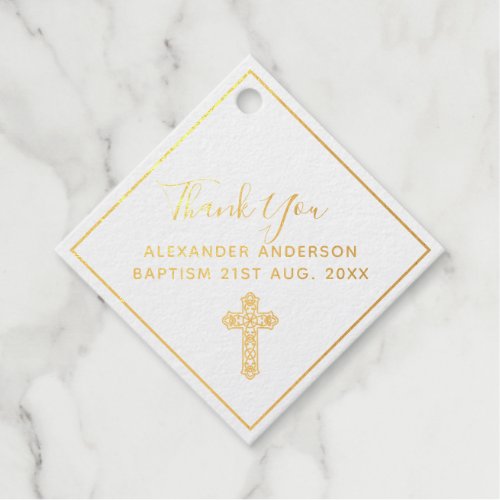 12 Thank You BAPTISM REAL FOIL Christening Cross Foil Favor Tags