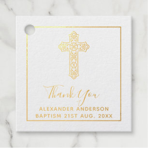 12 Thank You BAPTISM REAL FOIL Christening Cross Foil Favor Tags