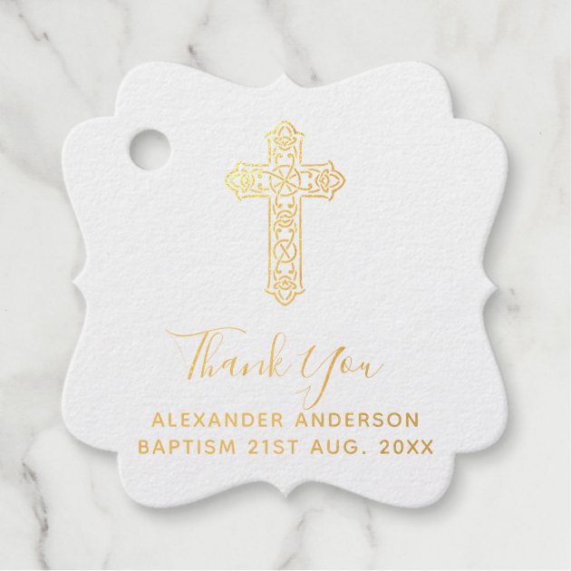 12 Personalized Baptism Cross Scalloped Tags Party Favors 