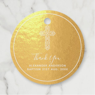 12 Thank You BAPTISM REAL FOIL Christening Cross Foil Favor Tags