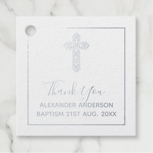 12 Thank You BAPTISM REAL FOIL Christening Cross Foil Favor Tags