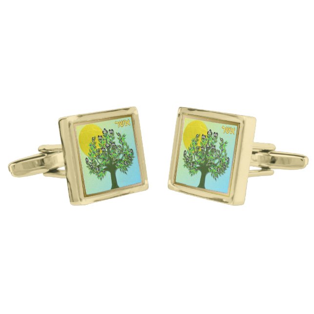12 Tribes of Israel Asher Cufflinks (Angled)