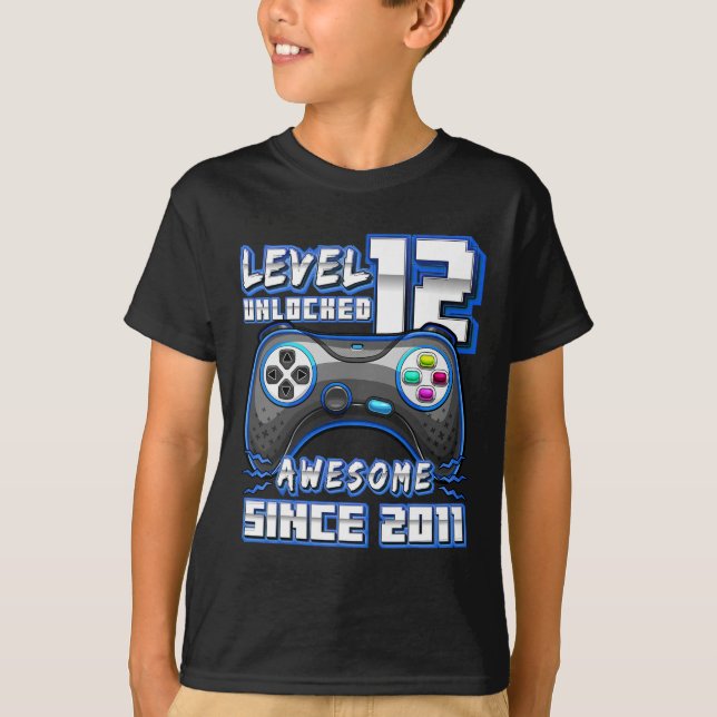 12 Unlocked Awesome 2011 Video Game 12th Birthday  T-Shirt (Front)