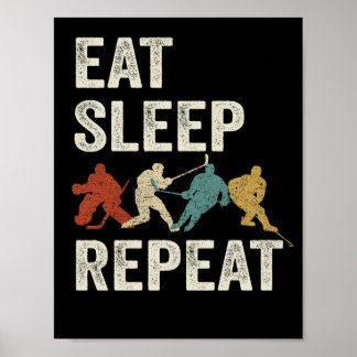 12 Vintage Eat Sleep Hockey Repeat For Men Women Poster