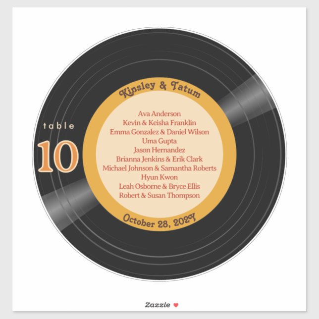 12" Vinyl Record Album Orange Cream Seating Chart Sticker (Sheet)