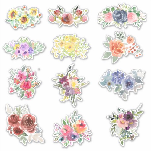 12 Watercolor flowers Sticker