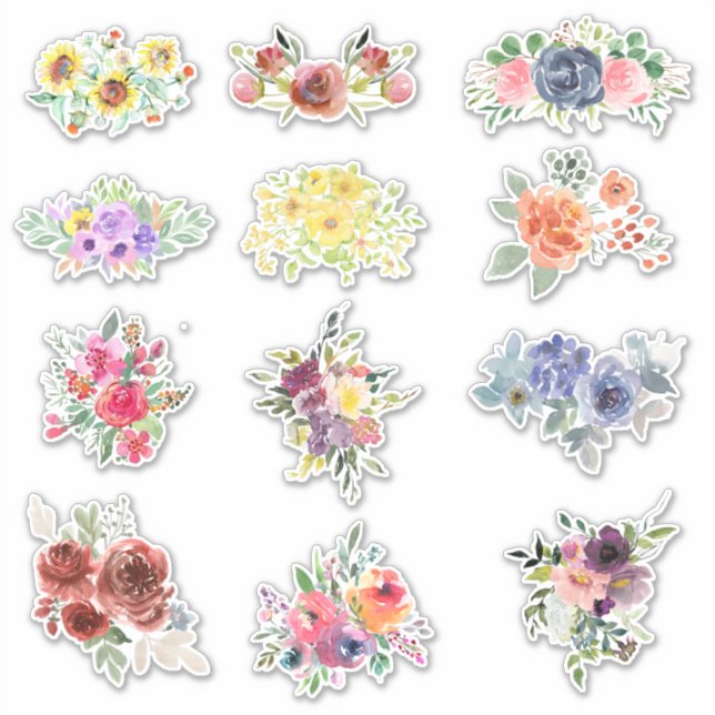 12 Watercolor flowers Sticker (Front)