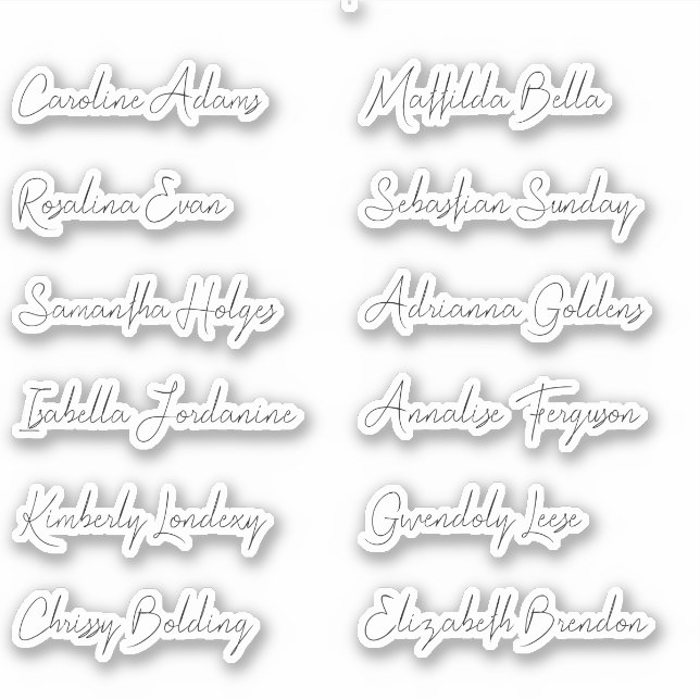 12 wedding Guest names Calligraphy Elegant script Sticker (Front)