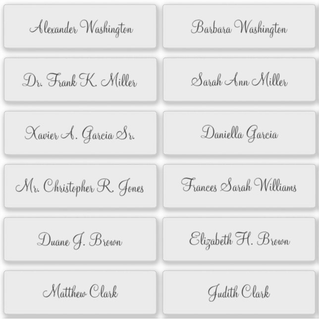 12 Wedding Guest Names Elegant Script Sticker (Front)