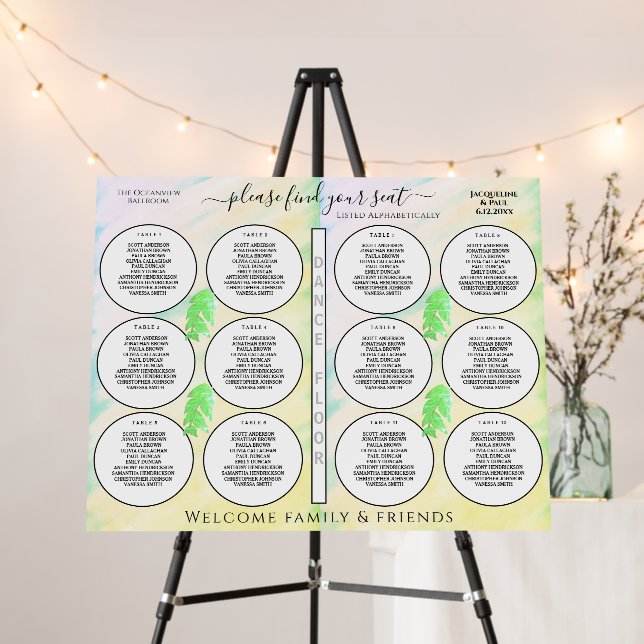 12 Wedding Table Chart Tropcial Green Leaves Foam Board (In Situ (Stand))