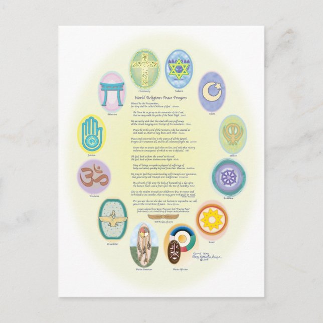 12 World Religion Symbols & Prayer Postcard (Front)