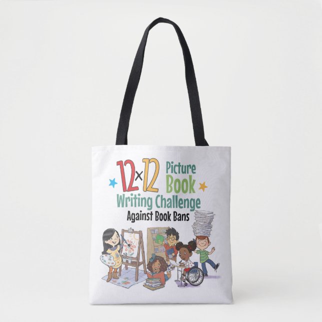 12 x 12 Against Book Bans Character Tote Bag (Front)
