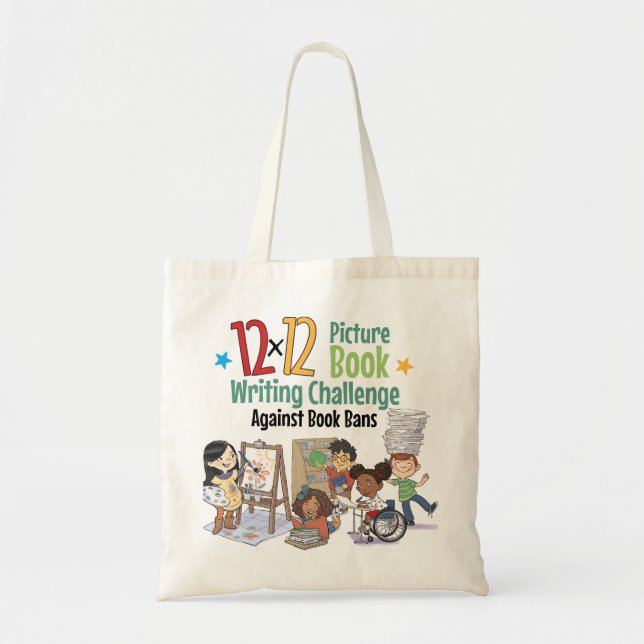 12 x 12 Against Book Bans Cream Character Tote (Front)