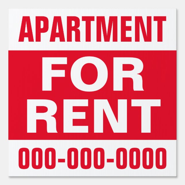 12" x 12" Red Apartment For Rent Yard Sign (Front)