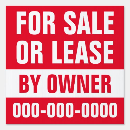 12 x 12 Red For Sale or Lease Yard Sign