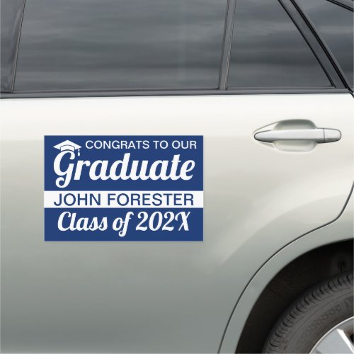 12 x 18 Blue and White Graduation Text Car Magnet