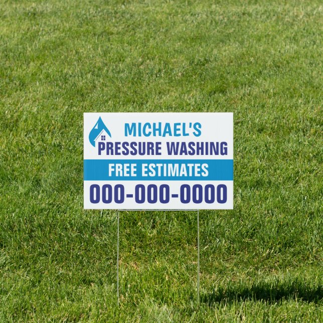 12” x 18” Blue Pressure Washing Double Sided Yard  Sign (Insitu)