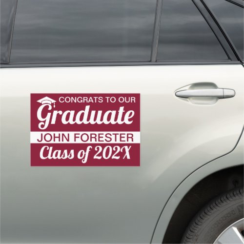 12 x 18 Dark Red and White Graduation Text Car Magnet