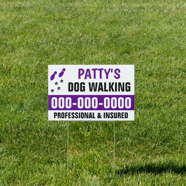 12” x 18” Dog Walking Double Sided Yard Sign (Insitu)