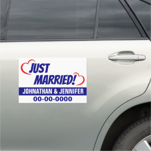 12" X 18" Just Married Blue Personalized Car Magnet