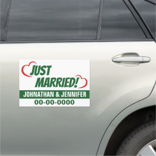 12" X 18" Just Married Green Personalized Car Magnet