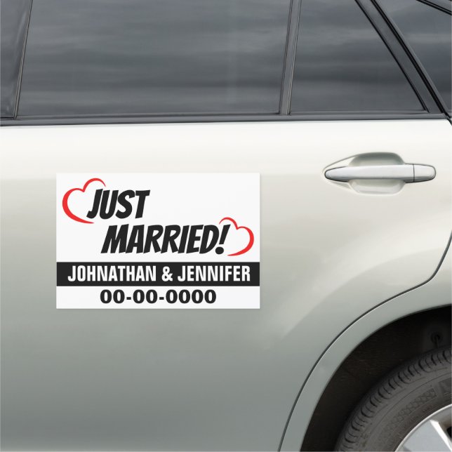 12" X 18" Just Married Personalized Car Magnet (In Situ)