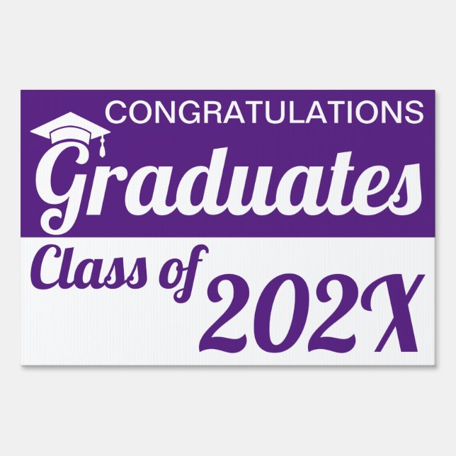 12" x 18" Purple and White Congrats Graduates Yard Sign (Front)