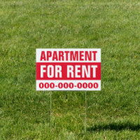 12" x 18" Red Apartment For Rent Yard Sign