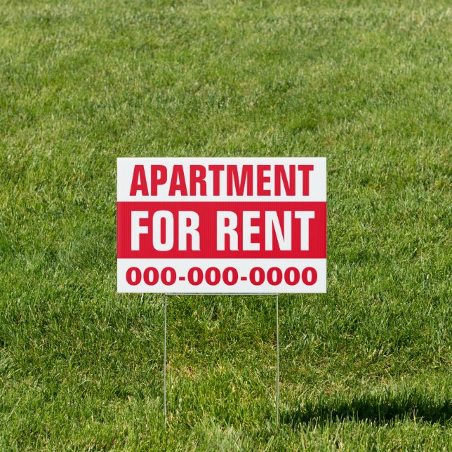 12" x 18" Red Apartment For Rent Yard Sign (Insitu)