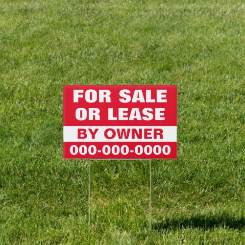 12 x 18 Red For Sale or Lease Yard Sign