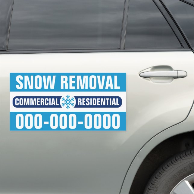 12" X 24" Bold Blue Snow Removal Plowing Car Magnet (In Situ)